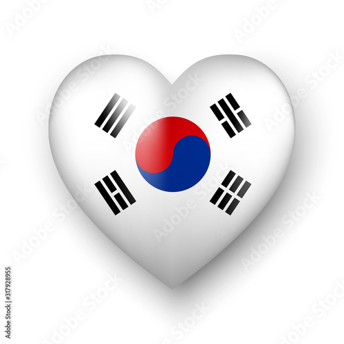 South Korea Flag in 3D Heart Shape , emoticon design . Love South Korea . Vector illustration .