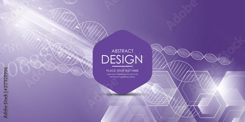 Wireframe DNA molecules structure mesh on soft purple background. Science and Technology concept