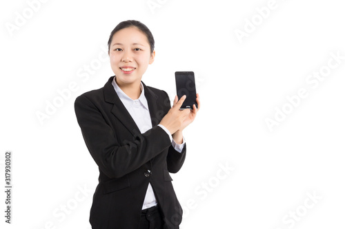 Young Business woman happy speaking mobile phone isolated on whi