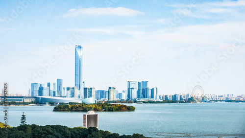 Modern buildings of Singapore skyline landscape in business dist
