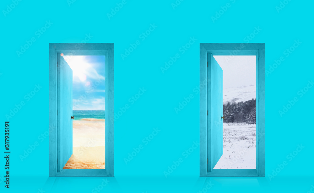 Choice between two doors leading to the summer or winter seasons Choice between two doors leading to the summer or winter seasons