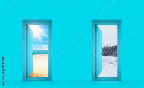 Choice between two doors leading to the summer or winter seasons