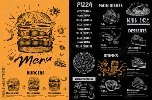 Menu cafe. Restaurant menu design. Vector food flyer.