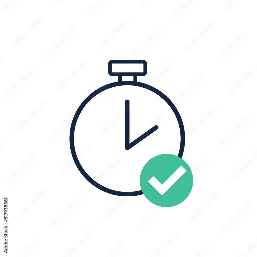 Time and clock line with checkmark sign,vector illustration Time and clock line with checkmark sign,vector illustration