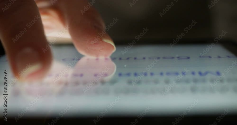 closeup finger touching tablet computer touchscreen 4k