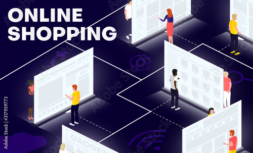 Online shopping isometric vector illustration
