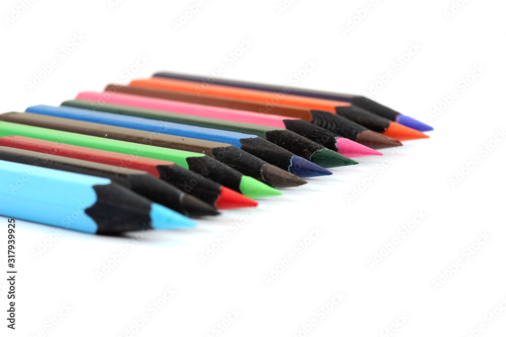 Color pencils isolated on white background.Close up. Color pencils isolated on white background.Close up.