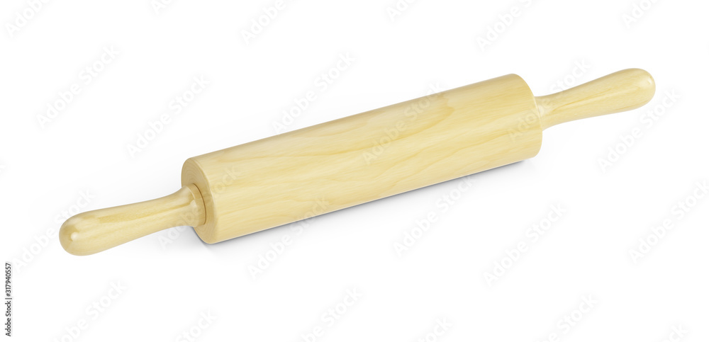 Wooden rolling pin, isolated on white background. 3d rendering Wooden rolling pin, isolated on white background. 3d rendering