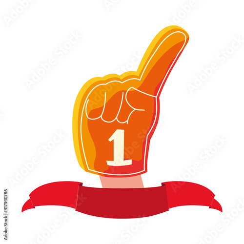 hand glove with number 1 fan, yellow foam finger