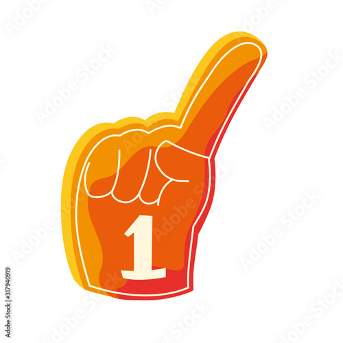 hand glove with number 1 fan, yellow foam finger