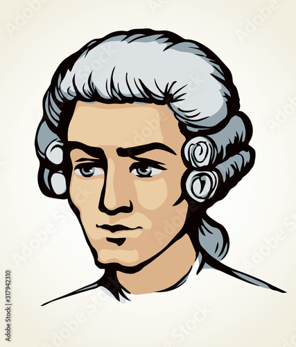 Vintage french wig. Vector drawing