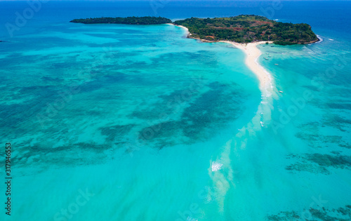 Aerial view of Sandy Tongue in Turquoise Waters of Nosy Iranja, Madagascar © Reto Ammann