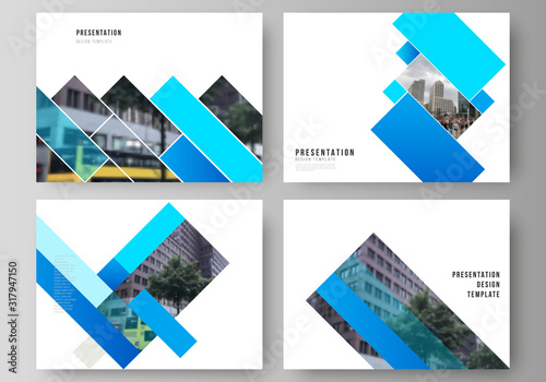 The minimalistic abstract vector illustration of the editable layout of the presentation slides design business templates. Abstract geometric pattern creative modern blue background with rectangles.