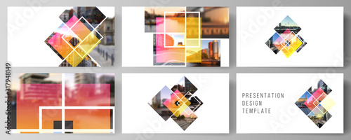 The minimalistic abstract vector illustration of the editable layout of the presentation slides design business templates. Creative trendy style mockups, blue color trendy design backgrounds.