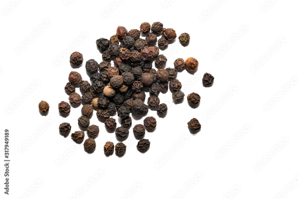 Dried black pepper peas Isolated on a white background. Dried black pepper peas Isolated on a white background.