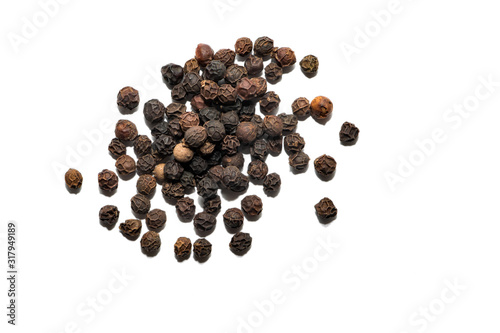 Dried black pepper peas Isolated on a white background.