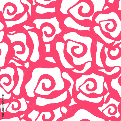 Vector seamless pattern of stylized pink roses in a flat style. Abstract illustration for wrapping, wrapping paper and other design products