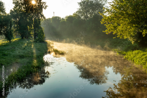 River in the morning fog.