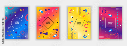 Set of modern memphis style covers. Colorful geometric background can be used brochure design, flyer, web banner, ads poster, magazine, flat cover for web. Vector illustartion.