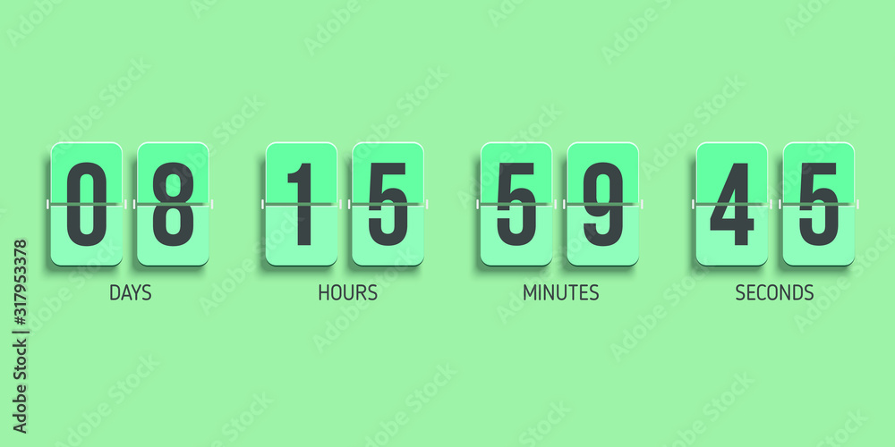 Countdown mechanical clock. Flip board with scoreboard of day, hour, minutes and seconds. Countdown mechanical clock. Flip board with scoreboard of day, hour, minutes and seconds.