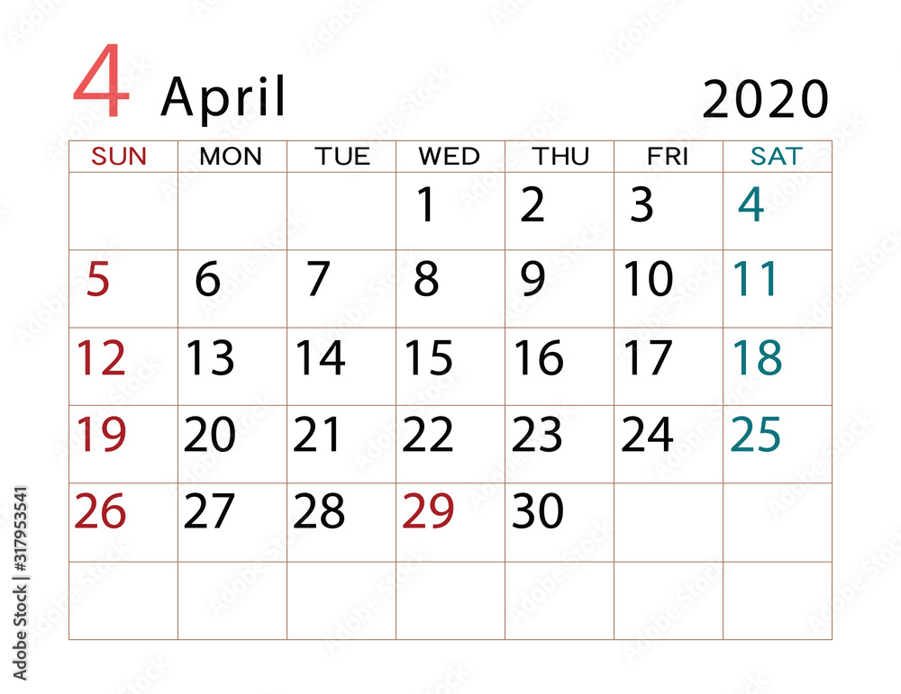 2020年カレンダー 4月 2020年カレンダー 4月