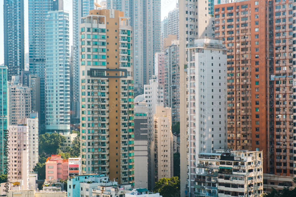 skysraper building and city skyline od downtown HongKong