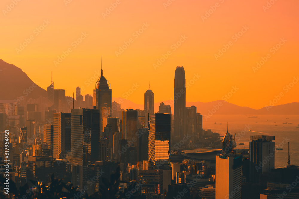 Sunset sky over city skyline of HongKong / Hong Kong Island