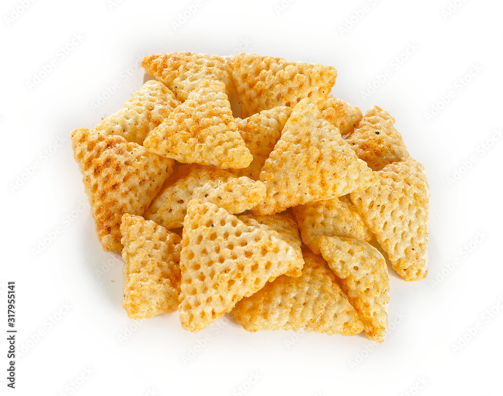 3d Triangle shape Fryums Papad is a crunchy Snack Pellets, tri angle corn  puff snacks or namkeen Photos | Adobe Stock