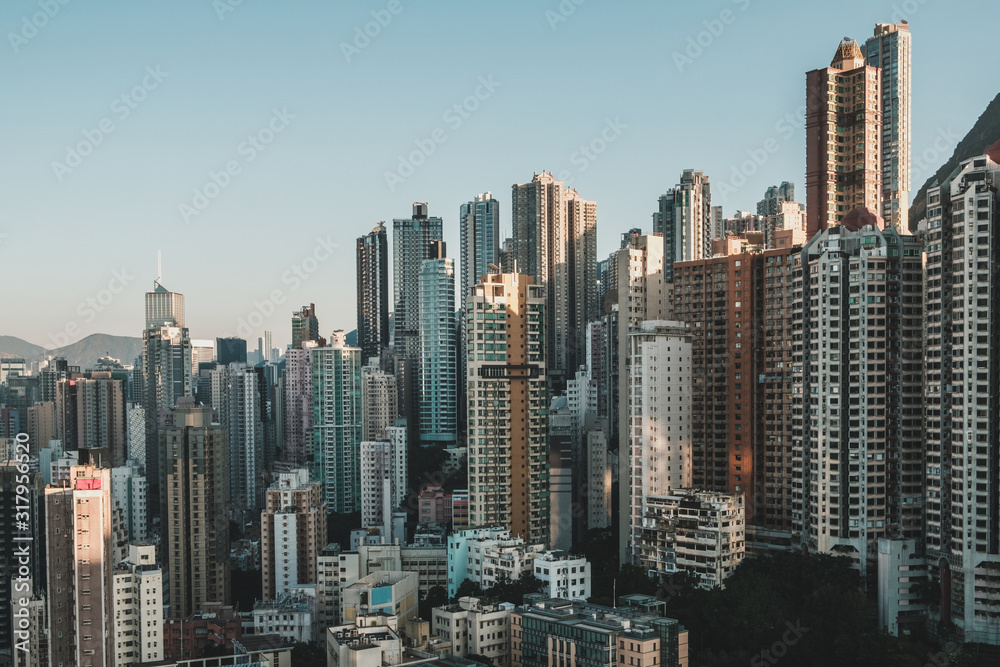 business district of Hong Kong city, modern skyscraper buildings and skyline of HongKong