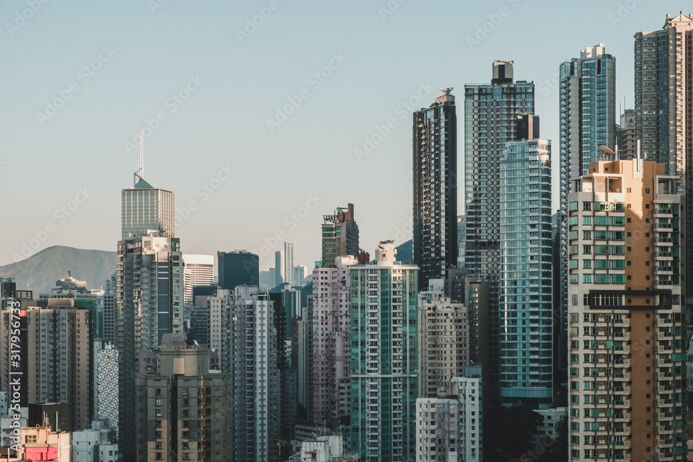 HongKong city skyline, skyscraper buildings of Hong Kong 