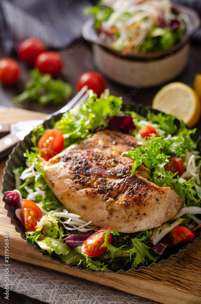 Grilled chicken with fresh salad Grilled chicken with fresh salad
