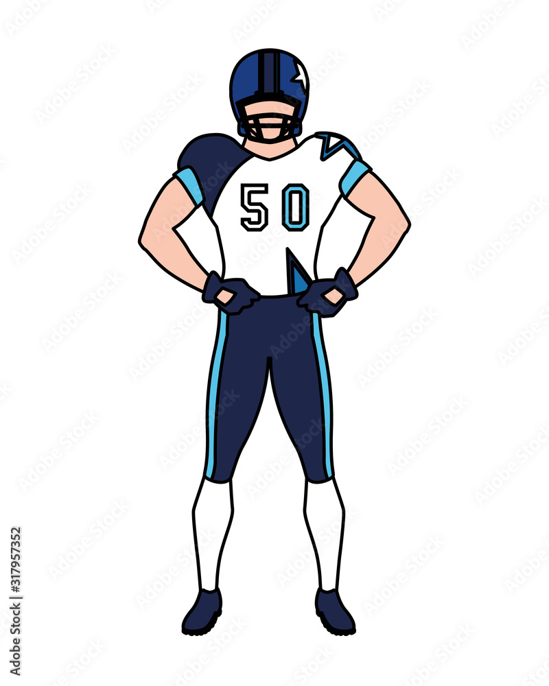 man team player american football with uniform on white background