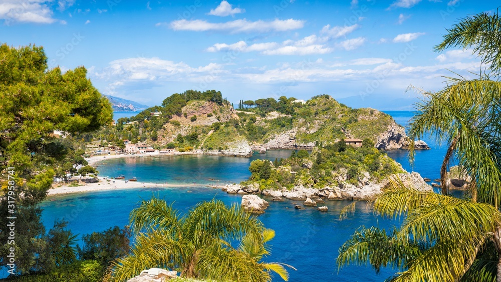 Beautiful Isola Bella, small island near Taormina, Sicily, Italy.