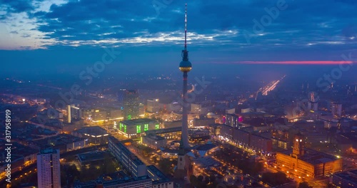 Berlin skyline hyperlapse in the night. Germany.	 photo