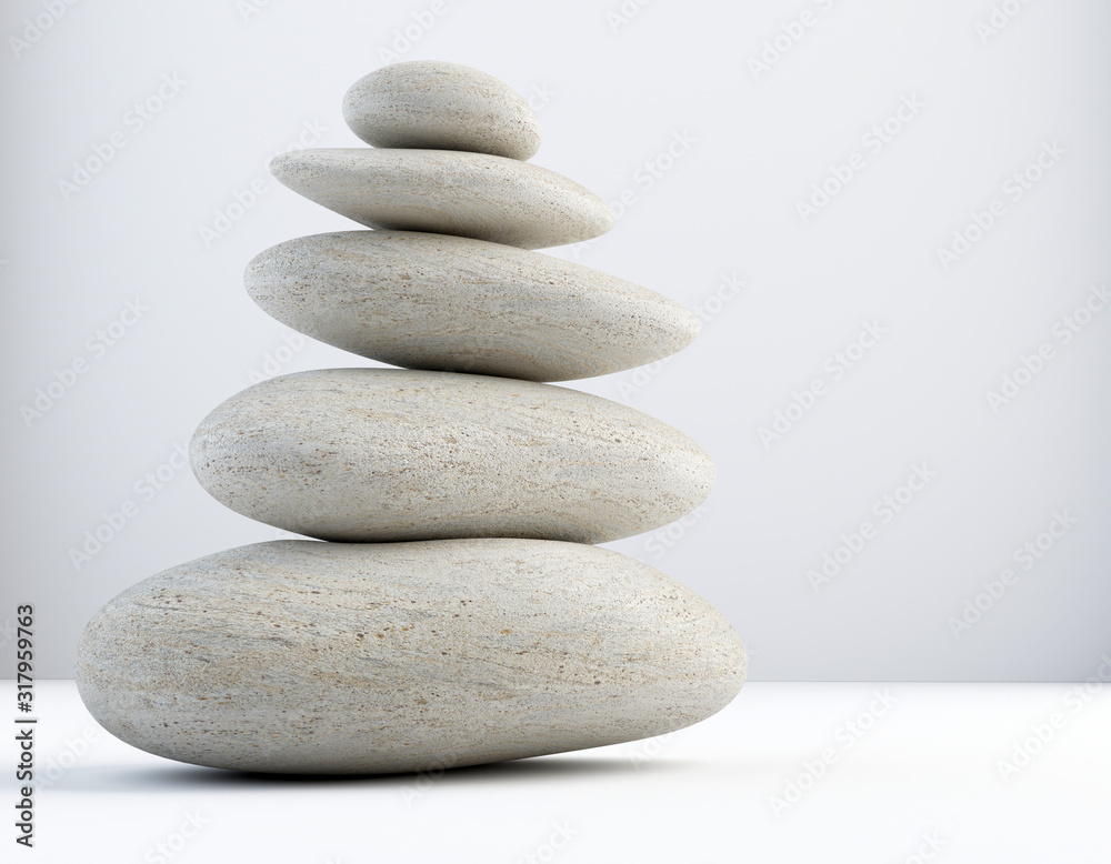 stack of white balanced zen spa stones isolated. white background. 3d illustraton stack of white balanced zen spa stones isolated. white background. 3d illustraton