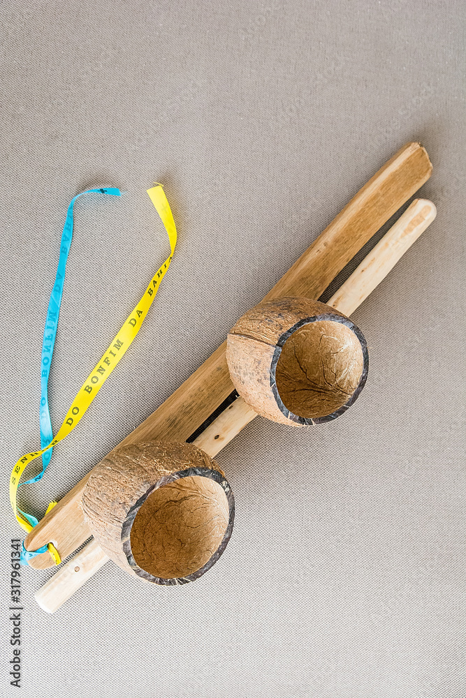 Agogo - traditional music instrument used in capoeira. Home made instrument.