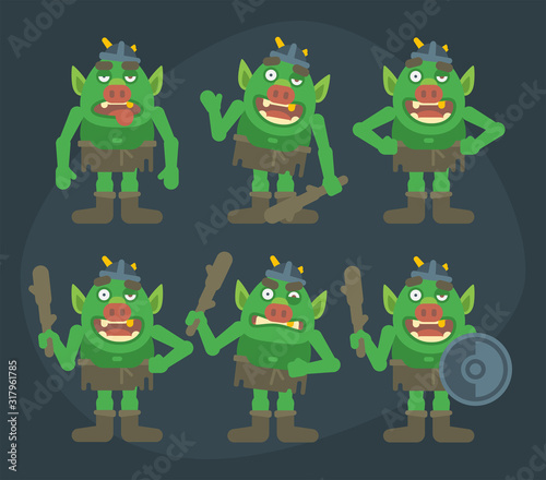 Funny troll character in various poses. Character set