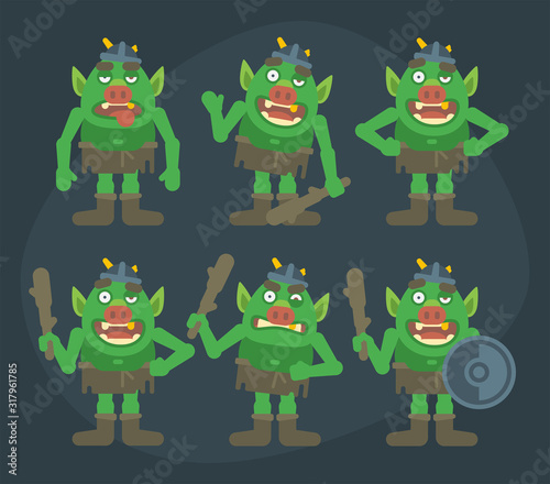 Funny troll character in various poses. Character set