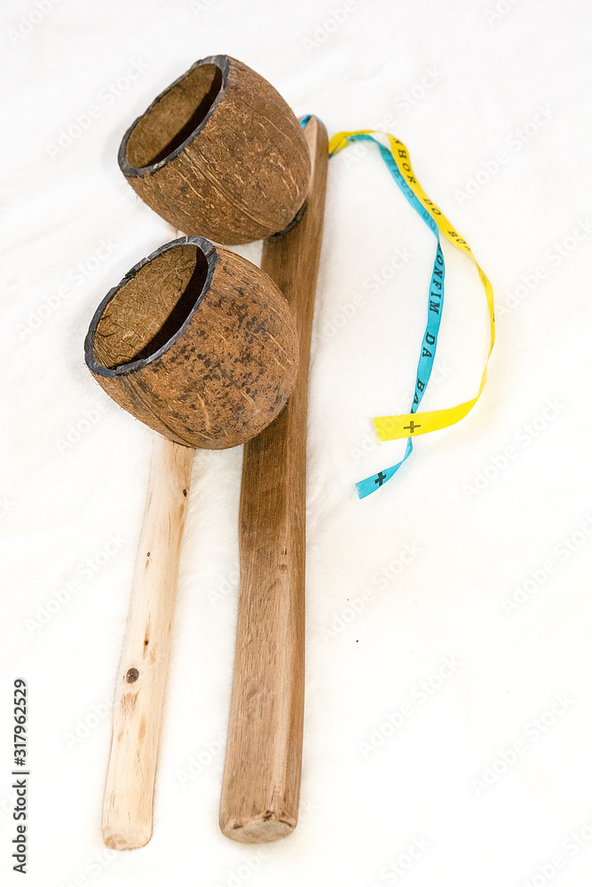 Agogo - traditional music instrument used in capoeira. Home made instrument.