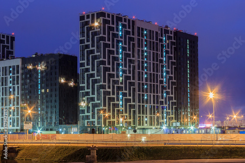 Evening Moscow, Shchukino district is an administrative raion of North-Western Administrative Okrug of Moscow, Russia. The lights of the big city. View above. photo