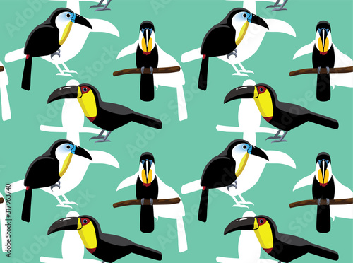 Channel Billed Toucan Cartoon Vector Seamless Background Wallpaper-01