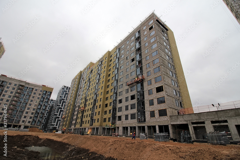 Penthouse Construction. building under restoration. scaffoling on ... - Penthouse Apartment Complex Building Construction And Safety