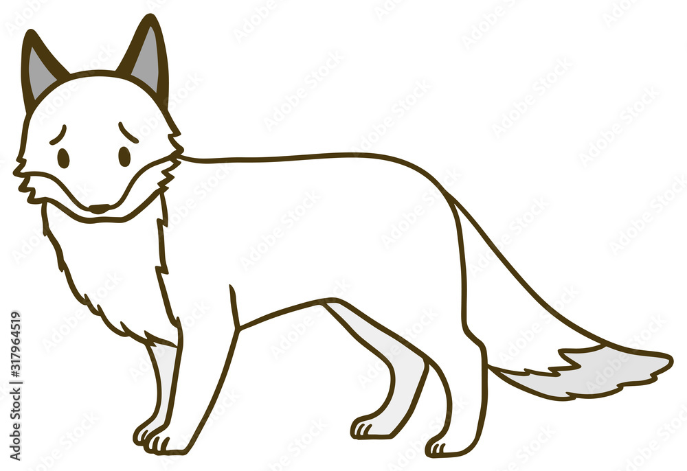シンプルな白い狐のイラスト_困り顔