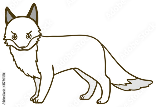 シンプルな白い狐のイラスト_怒り顔