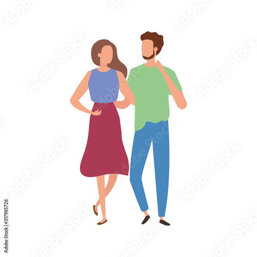 young couple avatar character icons vector illustration design