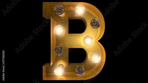 Animated Gold  Light Bulb Letters with 4 loop animations and alpha  B