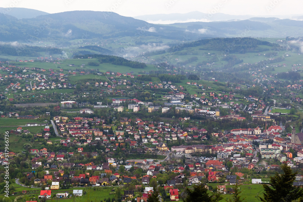 Small Town in Mountains. Island Beskids. Limanowa, Poland.