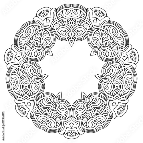 Geometric Mandala. Decorative vector element. Design, Mosaic of a vector kaleidoscope. Diwali celebration. A traditional Indian symbol. Arabesque Vector Coloring page, Coloring book. Contour.