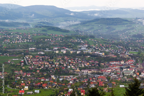 Small Town in Mountains. Island Beskids. Limanowa, Poland.