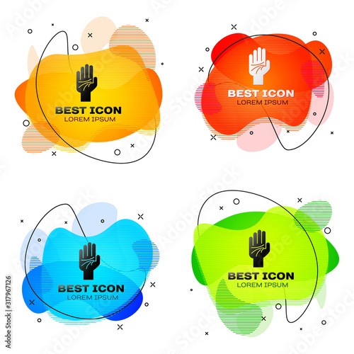Black Palmistry of the hand icon isolated on white background. Set abstract banner with liquid shapes. Vector Illustration